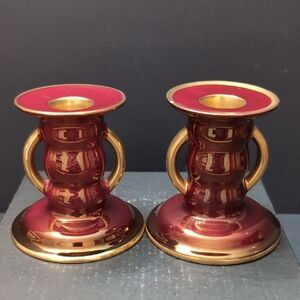 VGT,Carlton Ware Hand Painted Rouge Royale Set Of 2 Candle Holders.